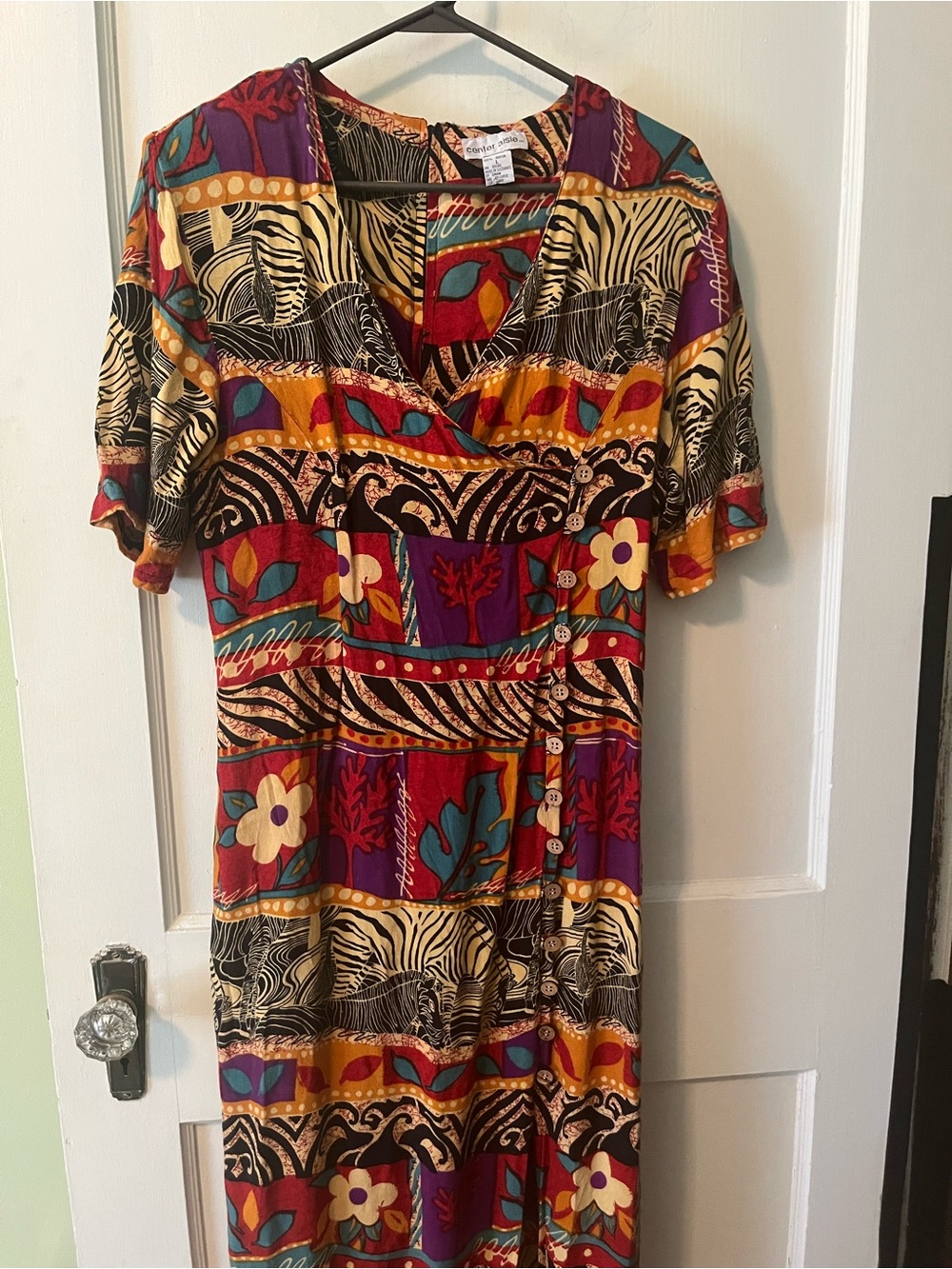 Vintage Made in Sulatanate of Oman Pattern Midi Dress - Boho Wrap Style